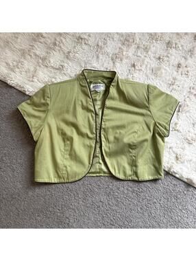 90s Studio Lime Green Cropped Bolero Jacket Short Sleeve Petite 12P fits S
